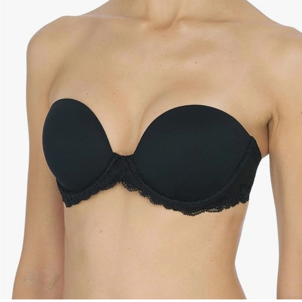 Natori Feathers Black Lace Strapless Multiway Bra 32C New NWT